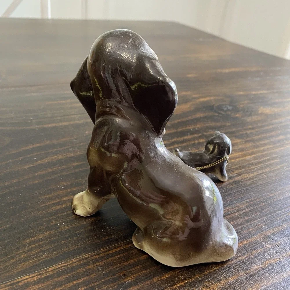 VTG DACHSHUND Ceramic Figurines Mom And 2 Puppies Brown & White‎ Flaw